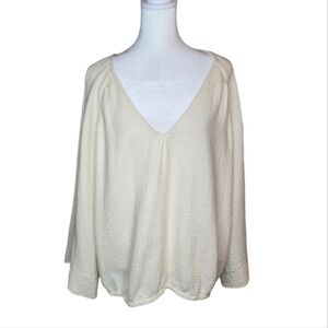 Evereve Cream Gauzy V Neck Blouson Wide Sleeve Top Size XL